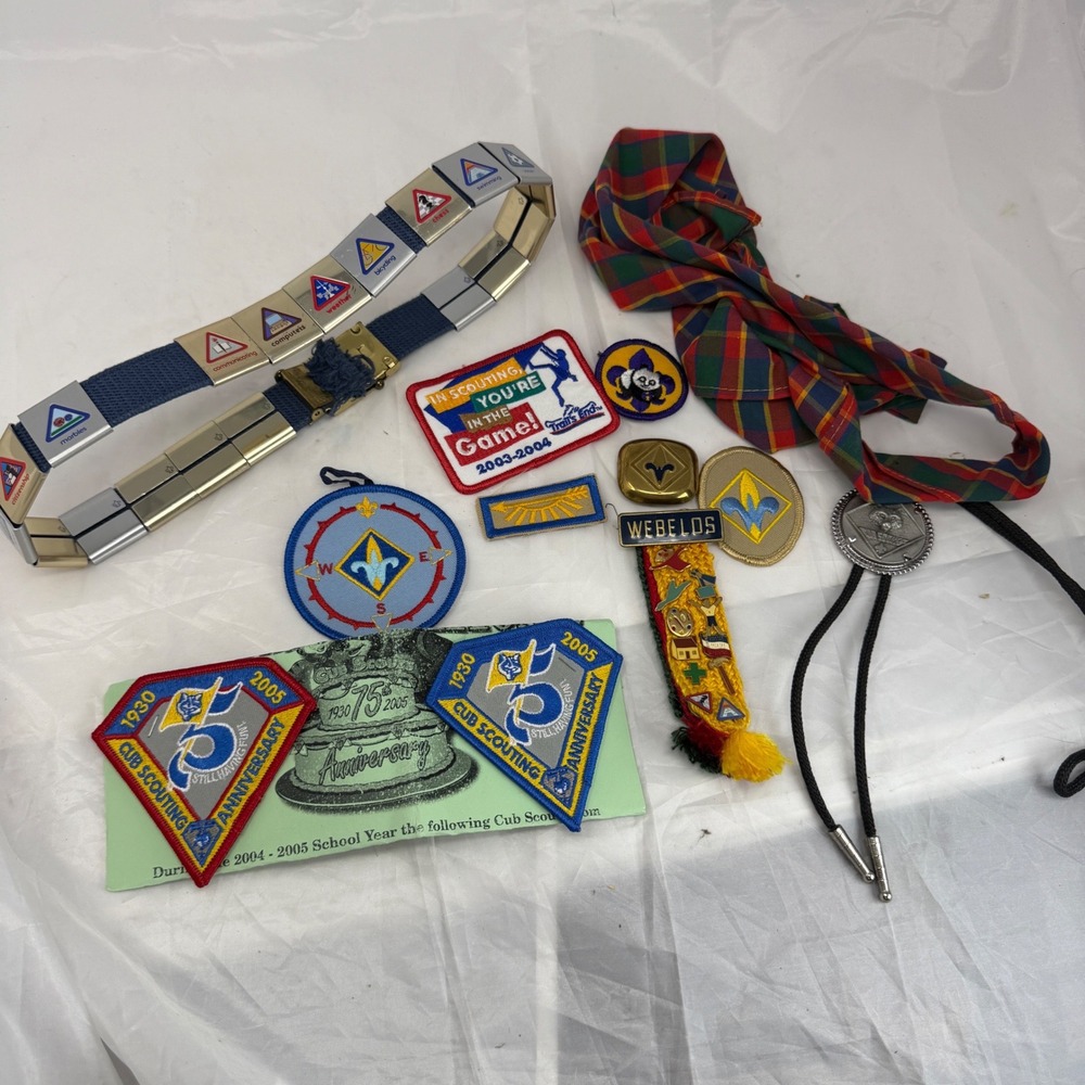 Vintage Cub Scouts Belt with Activity Slides Patches 75th Anniversary Lot 2000s